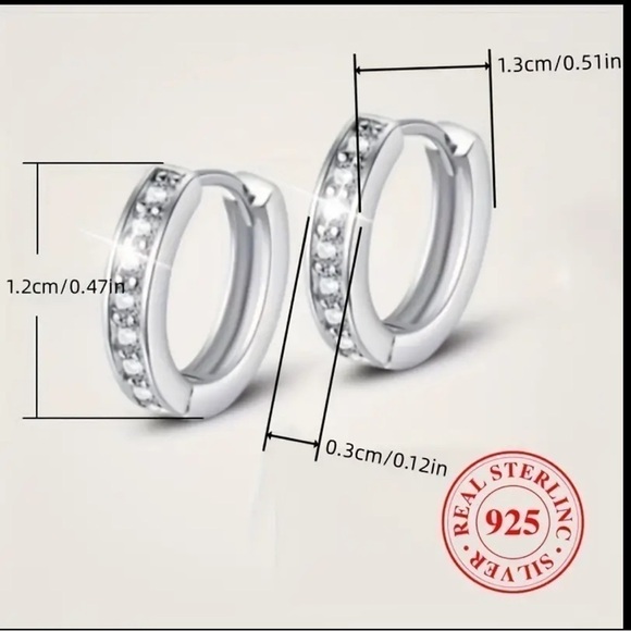 925 Sterling Silver Hypoallergenic Hoop Earrings Embellished With Zircon - Picture 4 of 5